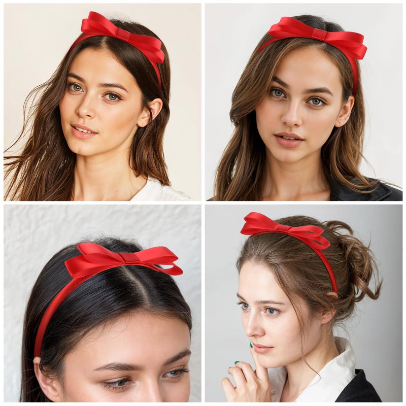 Tyqour 2 Pcs Red Bow Headband for Women Cute Bowknot Headbands Bow Knotted Hair Hoop for Birthday Christmas World Book Day Party Cosplay Costume Accessories (5.51x4.72inch) - Image 3